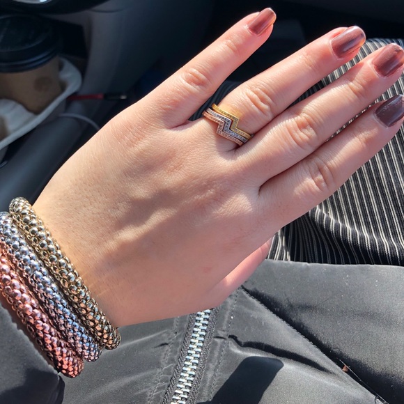 925 Sterling Silver Triple Zigzag Ring Set 3-tone - Picture 1 of 12